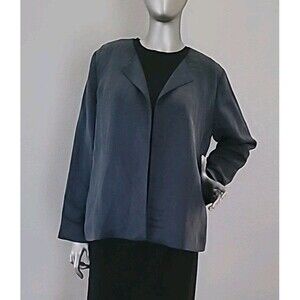Eileen Fisher Linen Silk Satin Round Neck Open Front Jacket Size  Medium New